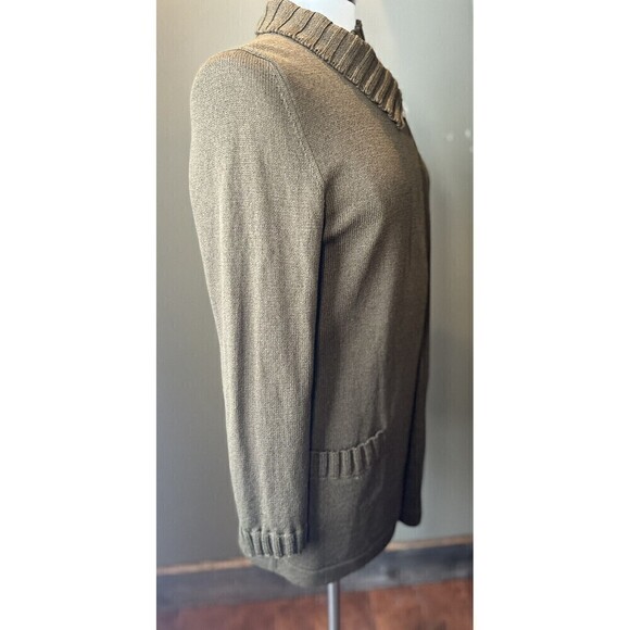 womens maria ficalora Single Cross neck button olive green Cardigan Size M - Picture 3 of 11